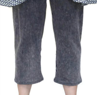 Jess & Jane Mineral Washed Cotton Legging Capri Pants in midnight grey - women's pants - detail view