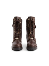 Fairfax & Favor Women's Anglesey Shearling Combat Boot in mahogany leather - women's shoe - alternate view