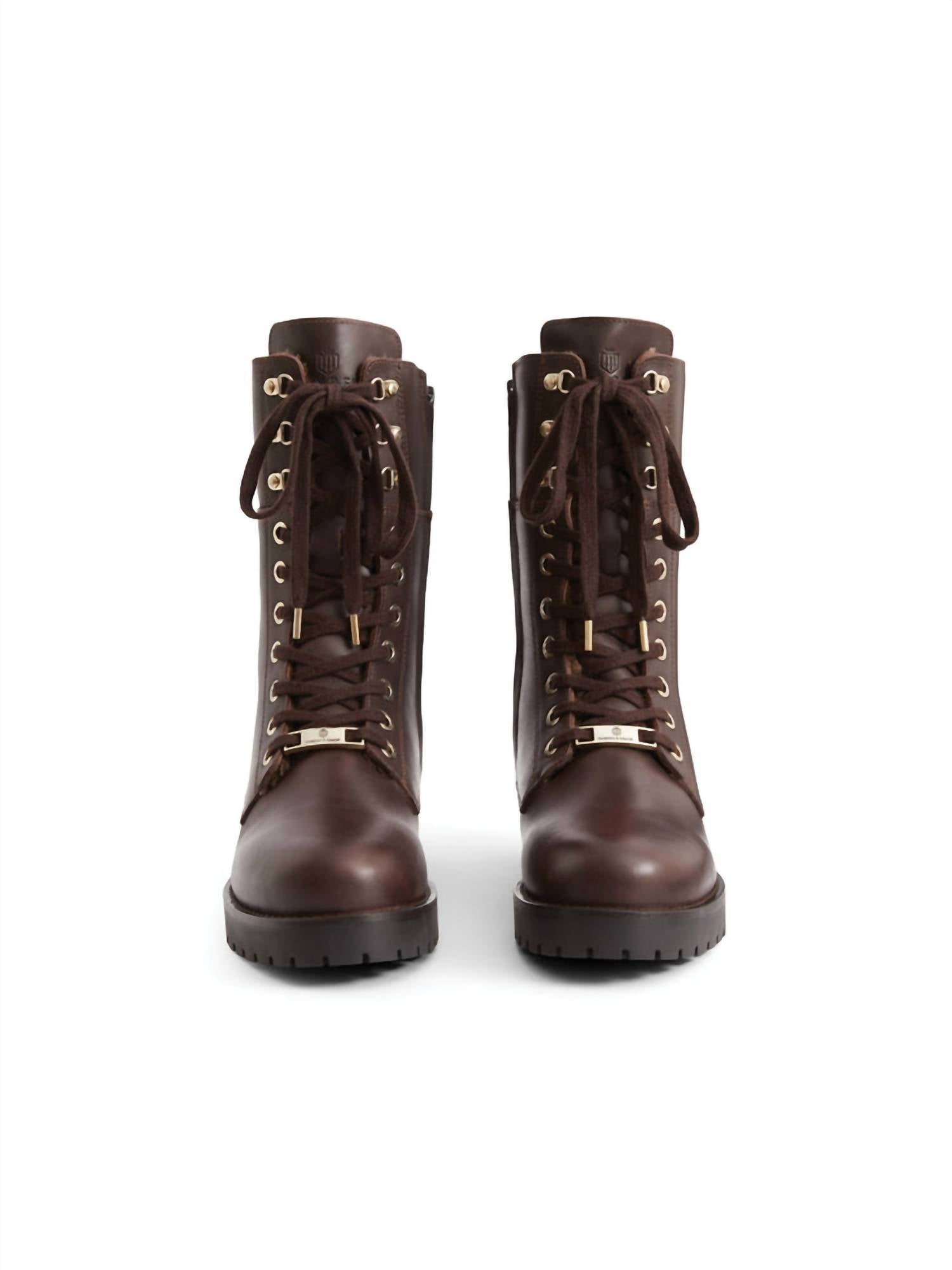 Fairfax & Favor Women's Anglesey Shearling Combat Boot in mahogany leather - women's shoe - alternate view