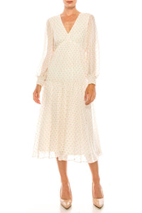 Maison Tara - Dot Print Long Sleeve Tiered Maxi Dress