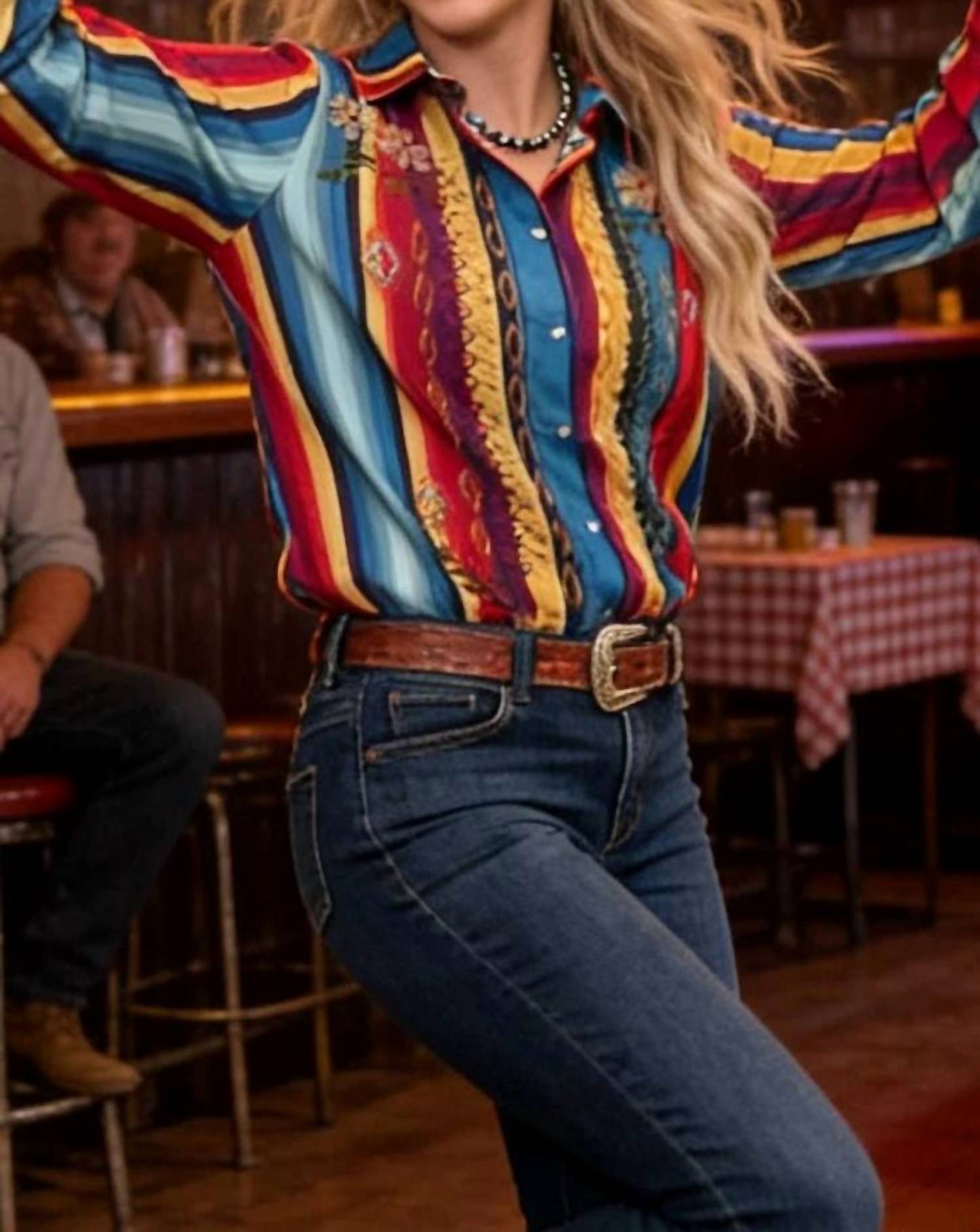 Lucky & Blessed - Pearl Snap Embroidered Western Top