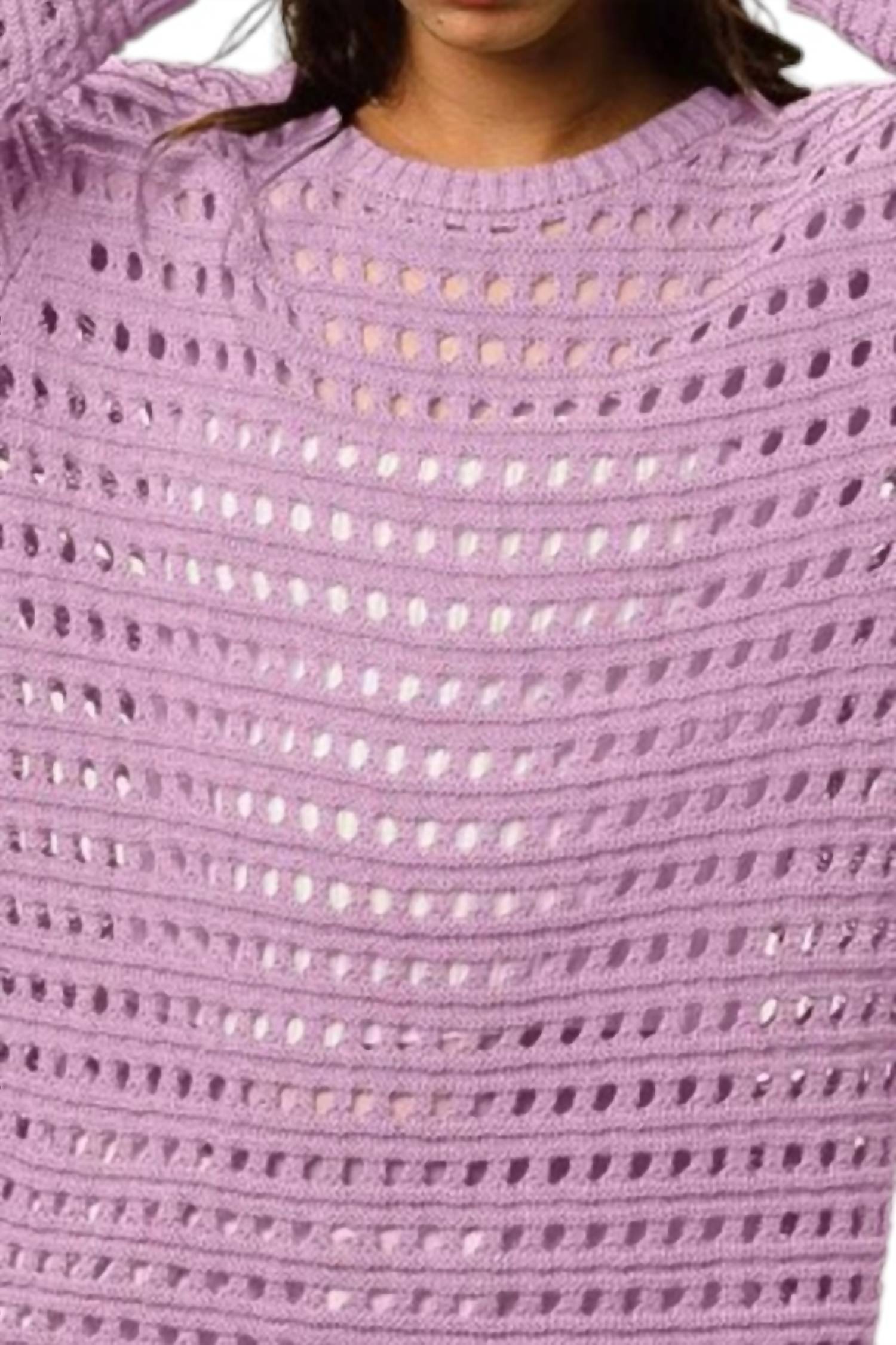 Bibi - Crew Neck Open Knit Sweater Top
