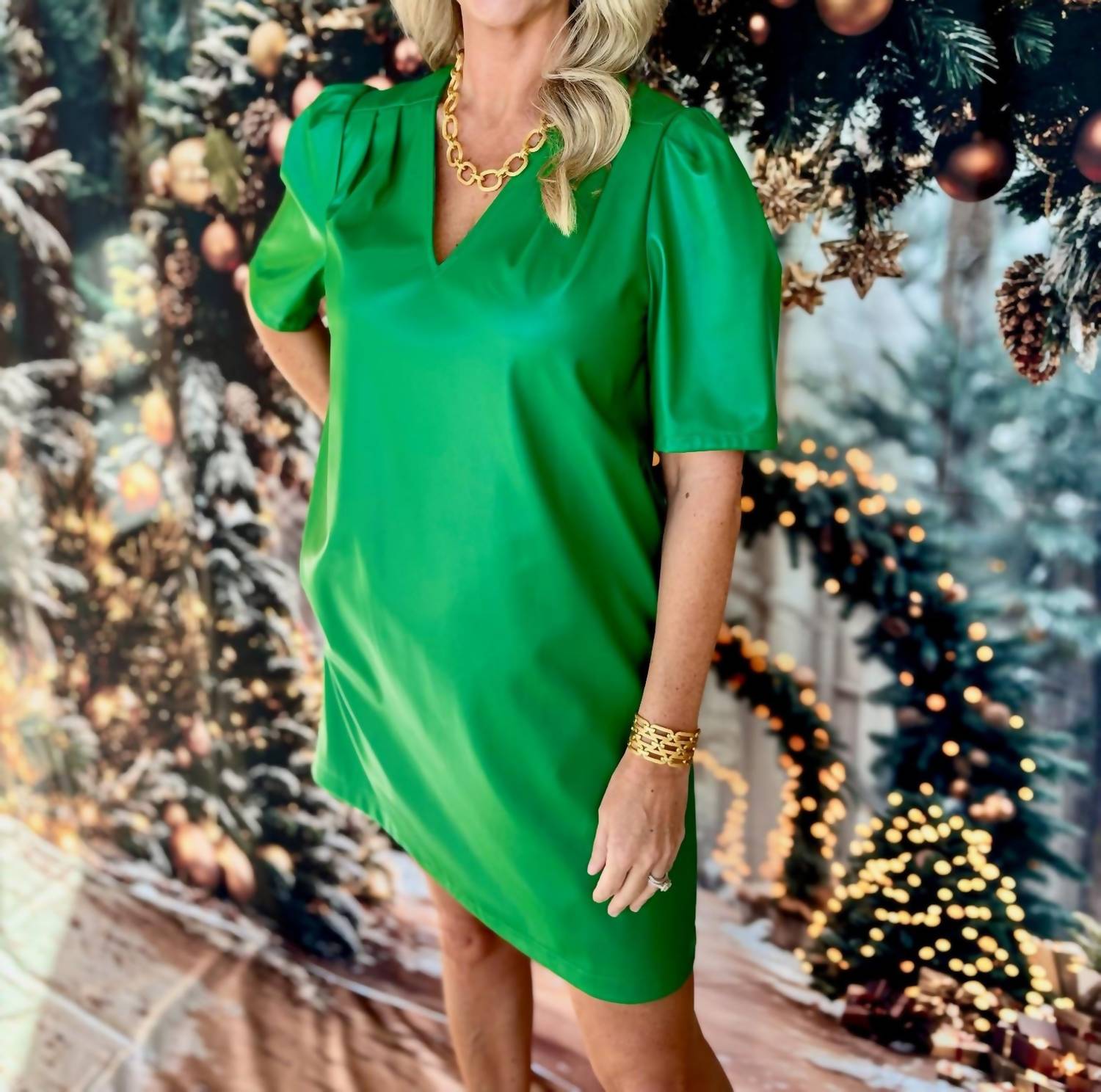 Jade - Vegan Leather V Neck Mini Dress