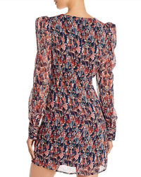 Aqua - Abstract Feather V-neck Dress