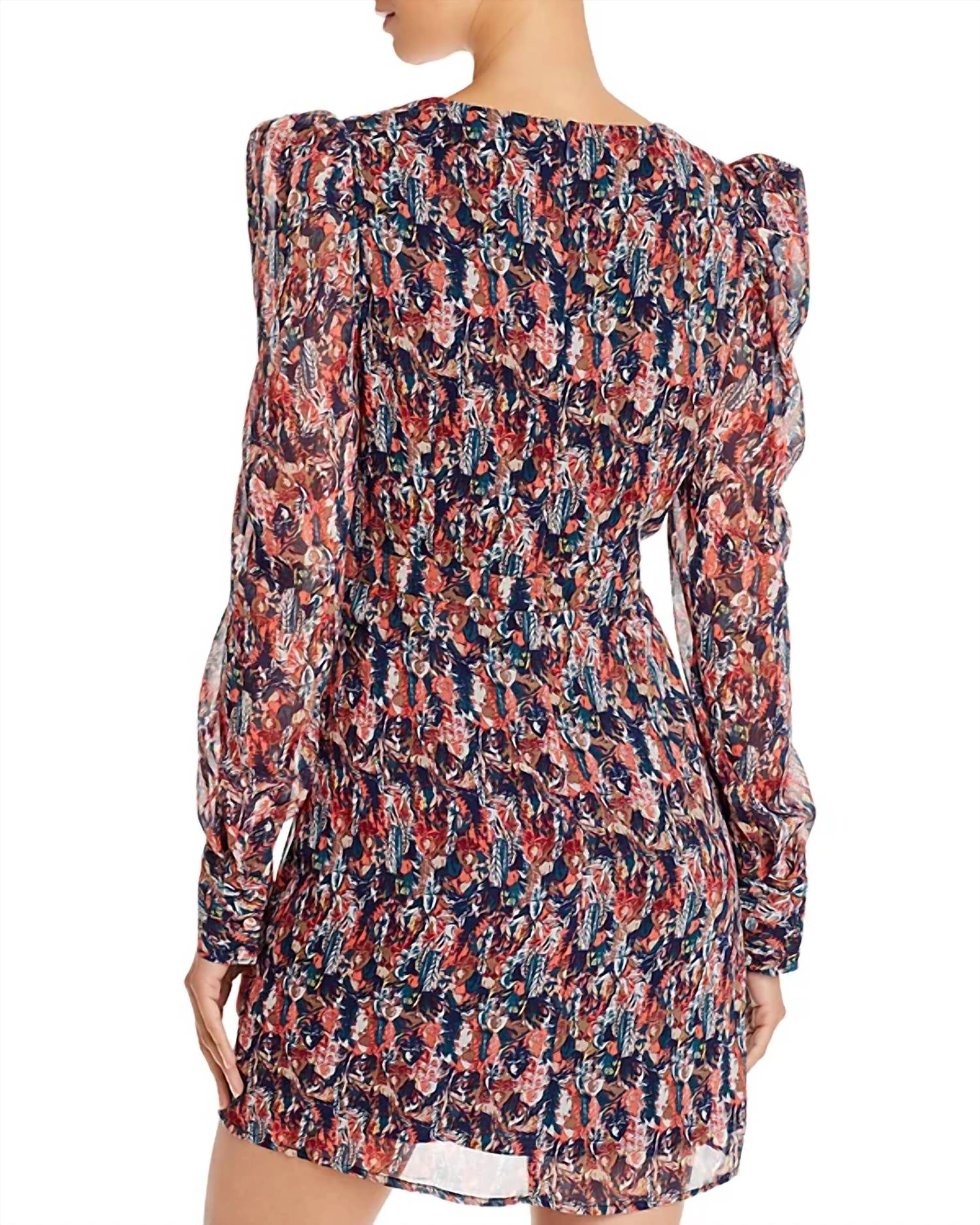 Aqua - Abstract Feather V-neck Dress