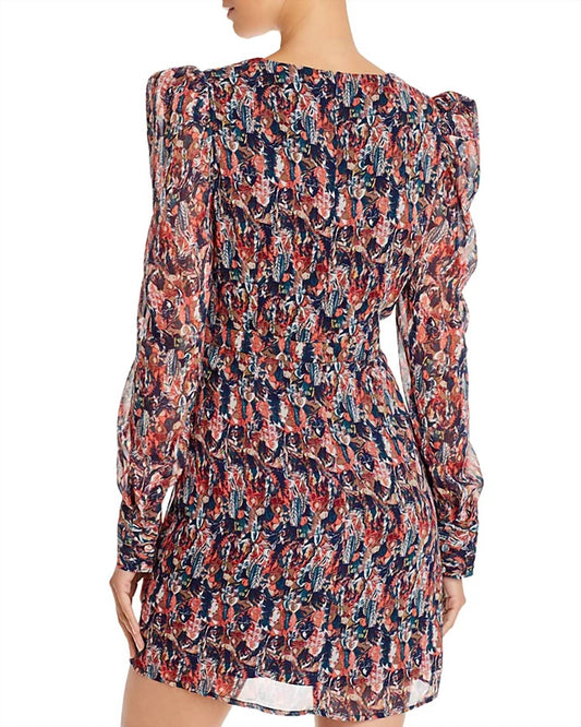 Aqua - Abstract Feather V-neck Dress