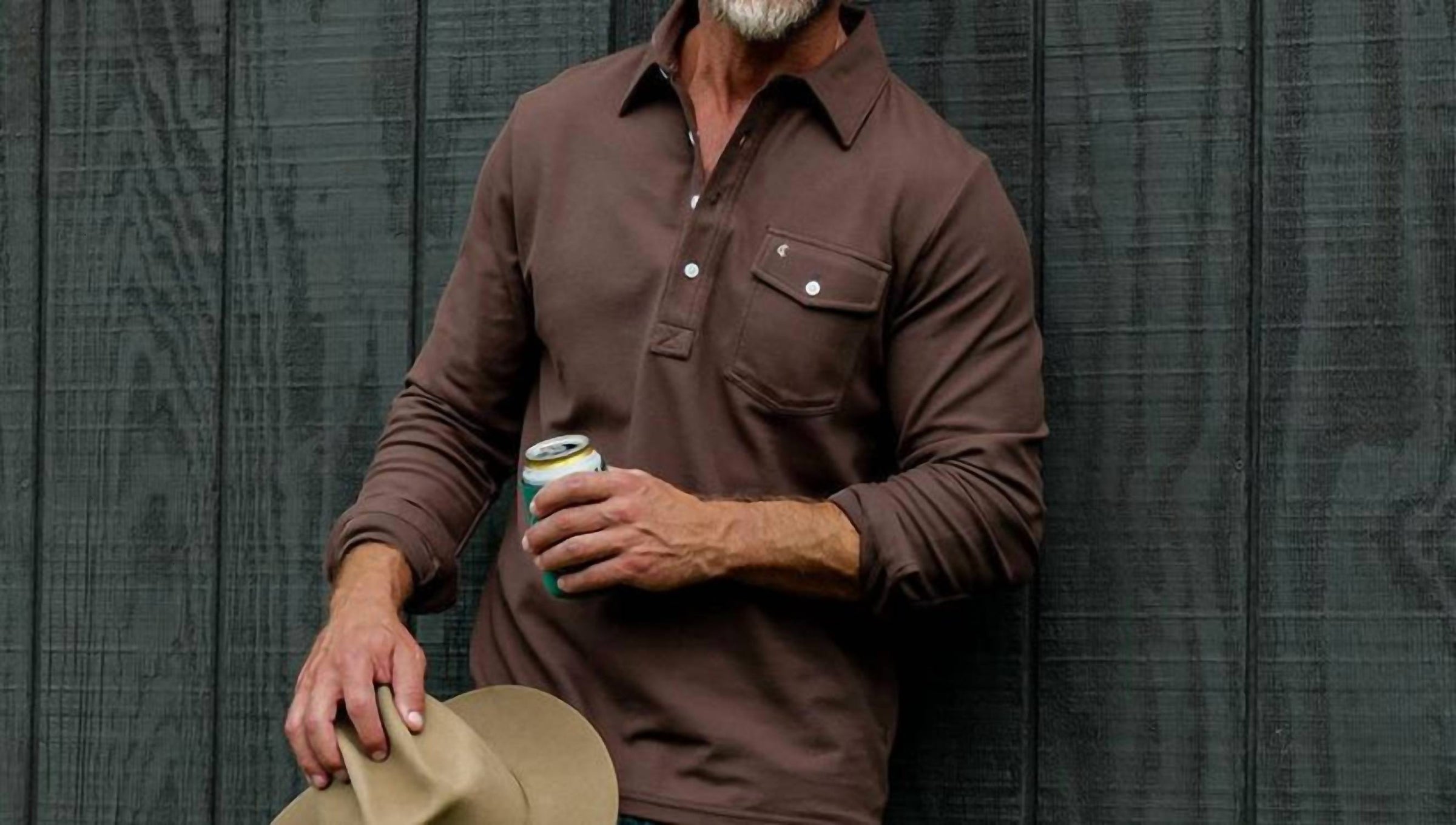 Criquet Long Sleeve Players Shirt in espresso martini - men's long sleeve top - detail view