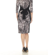 Joseph Ribkoff Snakeskin Waist Tie Sheath Midi Dress in grey black - women's dress - alternate view