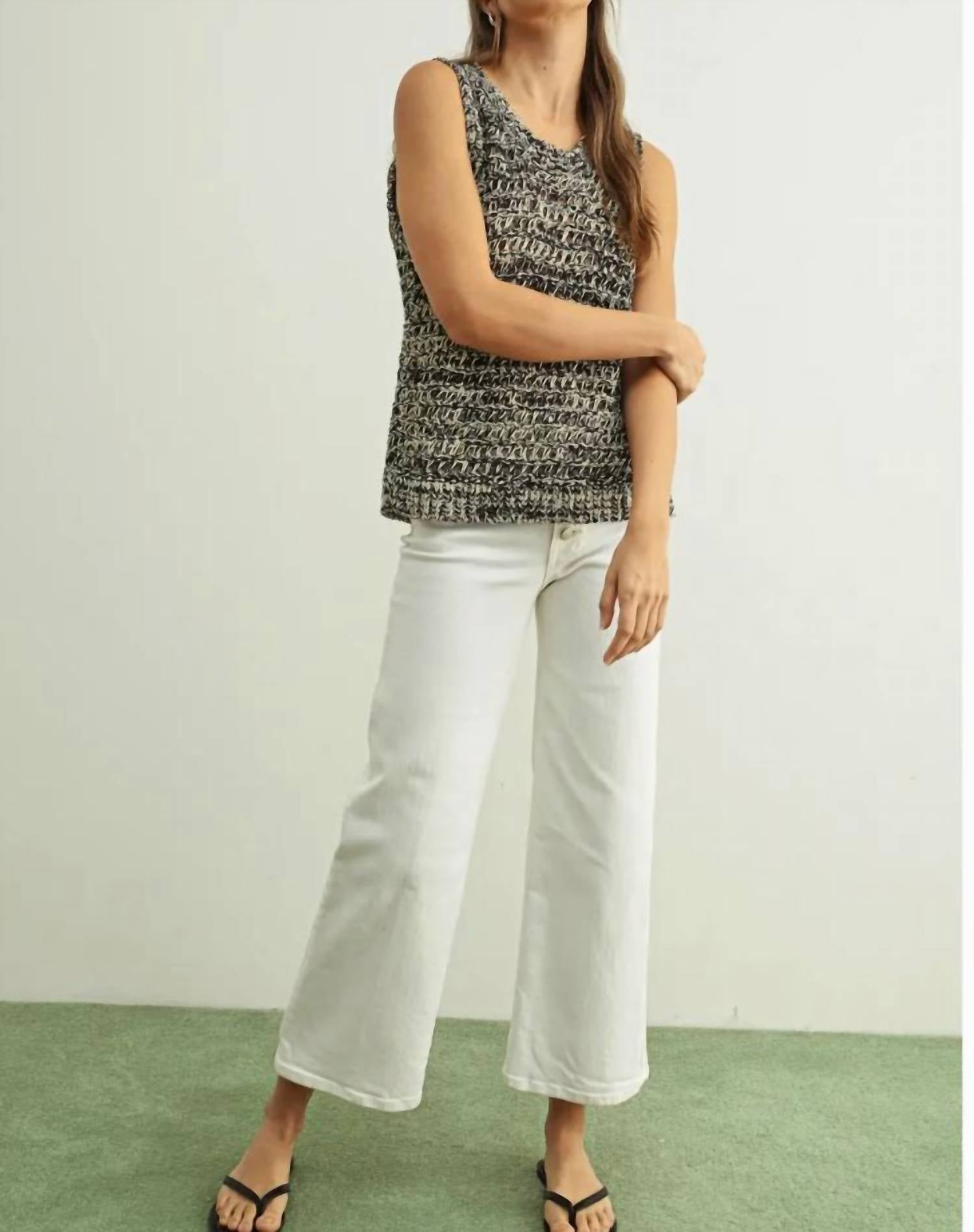 MIOU MUSE Sleeveless Two Tone Knit Top in black - women's blouse - view 4