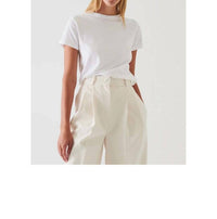 Patrick Assaraf Short Sleeve Iconic Fitted Crew Top in white - women's t-shirt - detail view