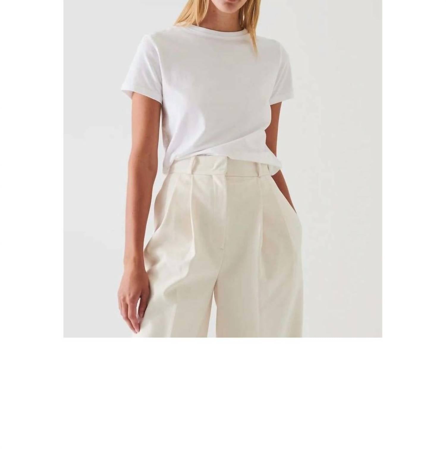Patrick Assaraf Short Sleeve Iconic Fitted Crew Top in white - women's t-shirt - detail view