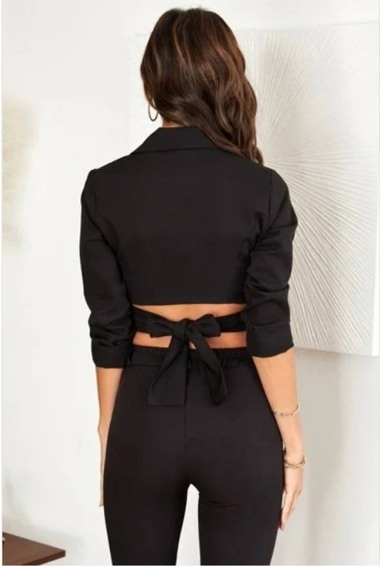 Venti6 - Solid Tie Front Cropped Blazer