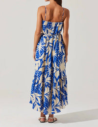 ASTR Sarina Tiered Dress in blue tropical - women's dress - detail view
