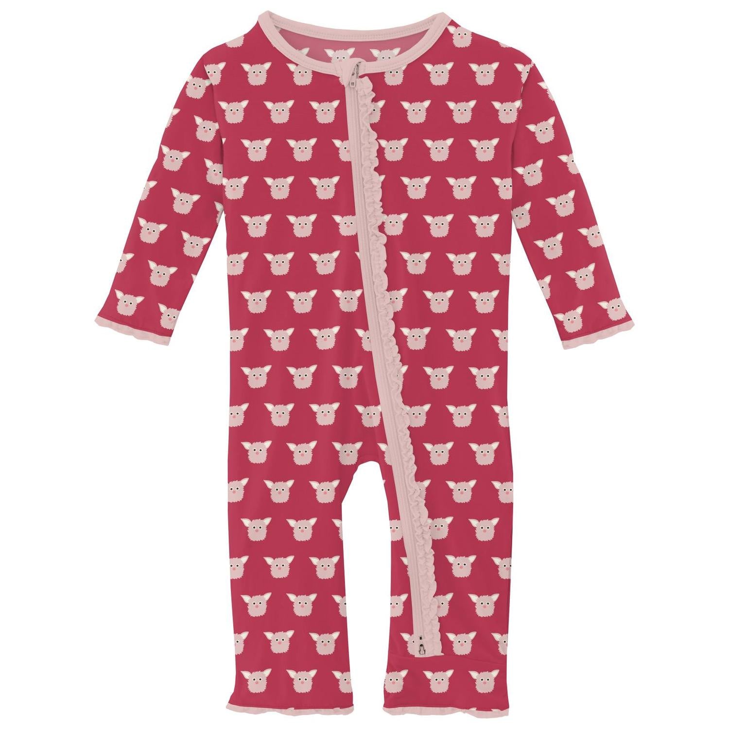 Kickee - Girl's Bamboo Print Muffin Ruffle Coverall with 2 Way Zipper