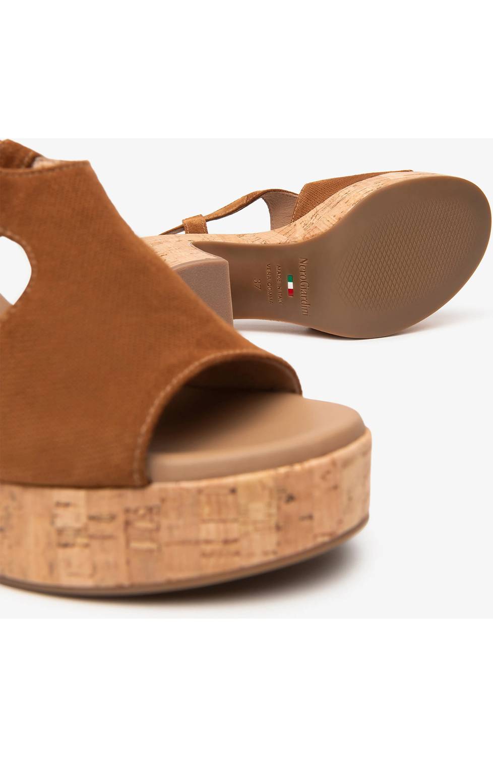 NeroGiardini Women's Velour Cork Heel in tobacco - women's heels - view 5