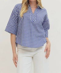 Entrousa - Women's Gingham 3/4 Sleeve Top
