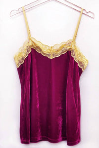 Aratta - Women's Velvet Lace Trim Cami Top