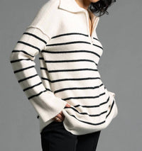 Weekend Los Angeles Coralie Zip Up Sweater in ivory black stripe - women's long sleeve top - view 5