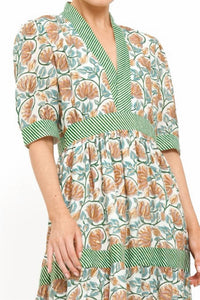 Oliphant - V-neck Cuffed Short Sleeve Midi Dress