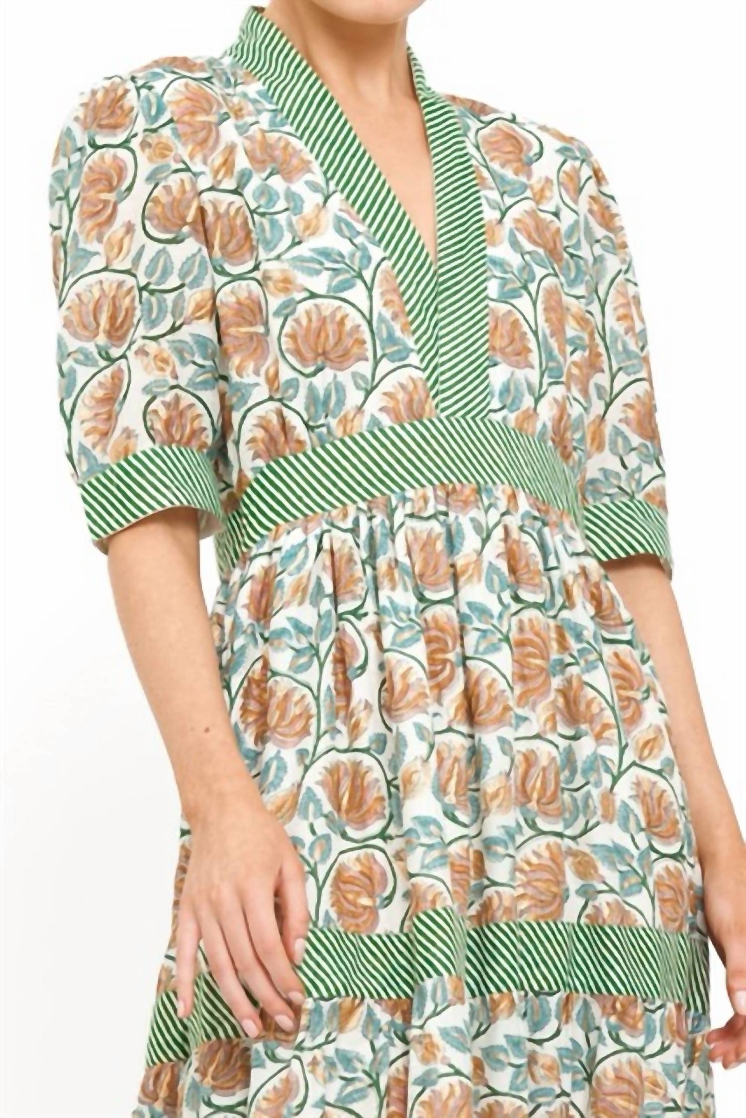 Oliphant - V-neck Cuffed Short Sleeve Midi Dress