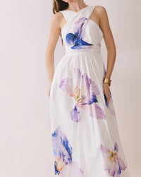 TCEC Floral Print Cross Halter Neck Midi Dress in off white - women's dress - view 4