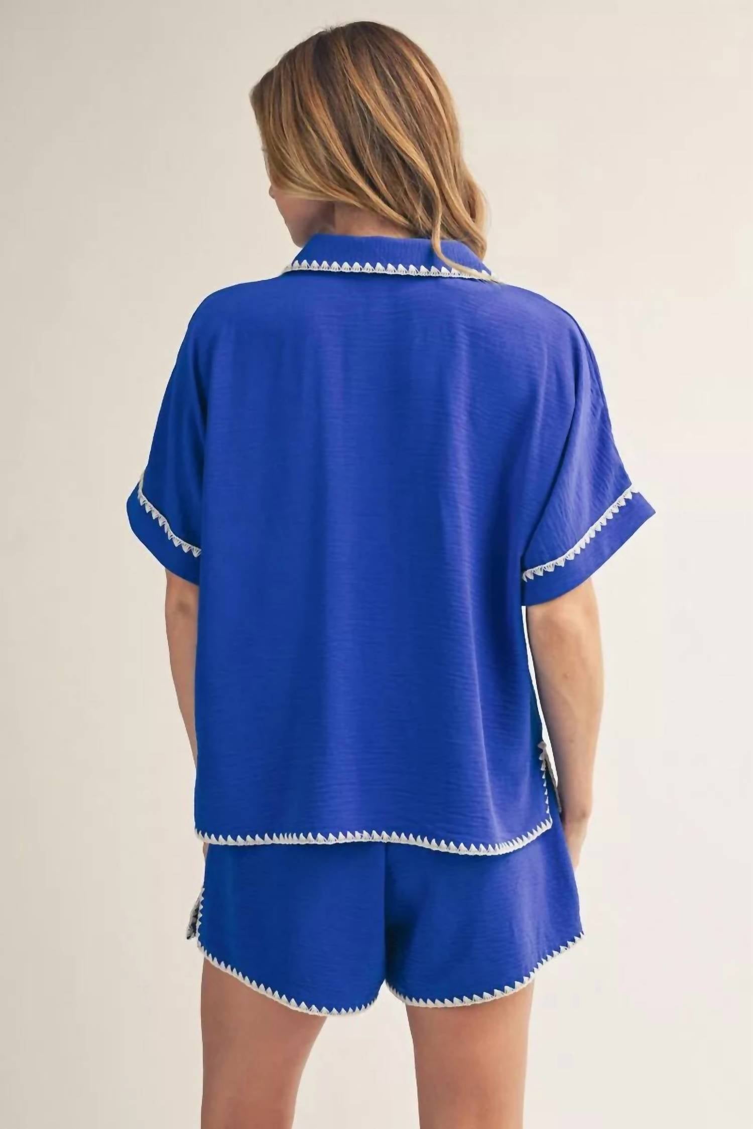 Jodifl Women's Chic And Chill Trim Detail Set in royal - women's sleepwear - detail view