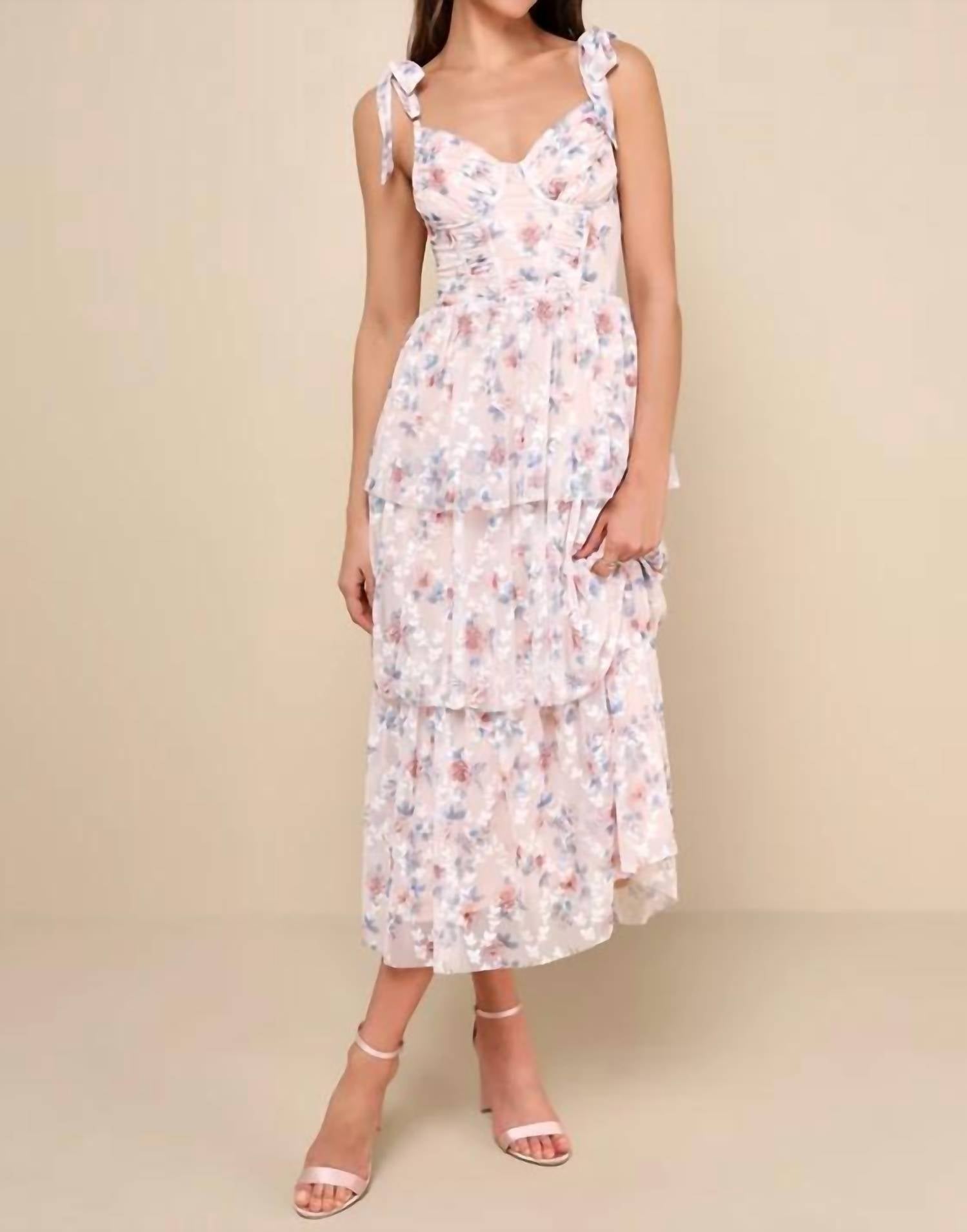 Lulus Flirtatious Radiance Floral Mesh Bustier Midi Dress in blush pink - women's dress
