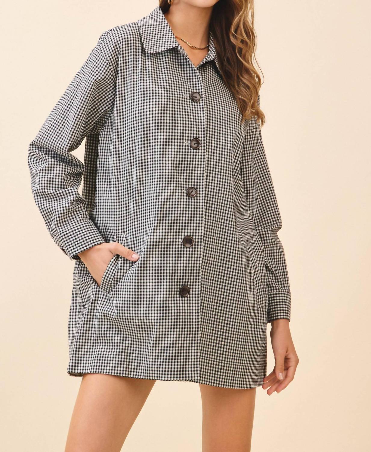 Tcec - Gingham Button Down Oversized Fit Jacket