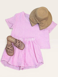 Meet Me In Santorini - Women's Stripe Two Piece Set