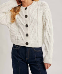 Bluivy - Cropped Button Front Cable Knit Cardigan
