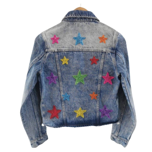 Tiana Designs - Women's Cropped Denim Jacket With Glass Beads