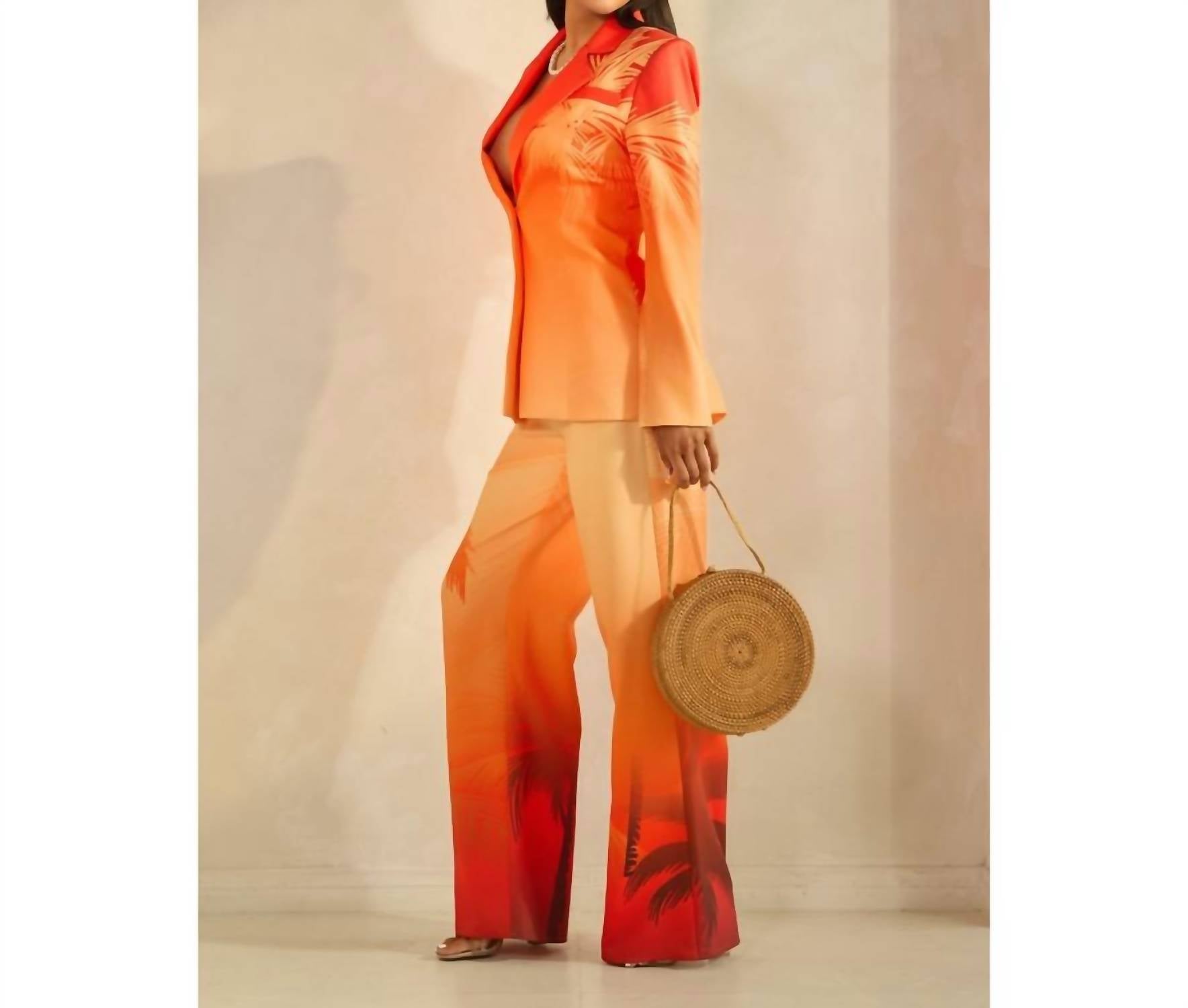 The Sang - Ombre With Palm Tree Print Jacket Set