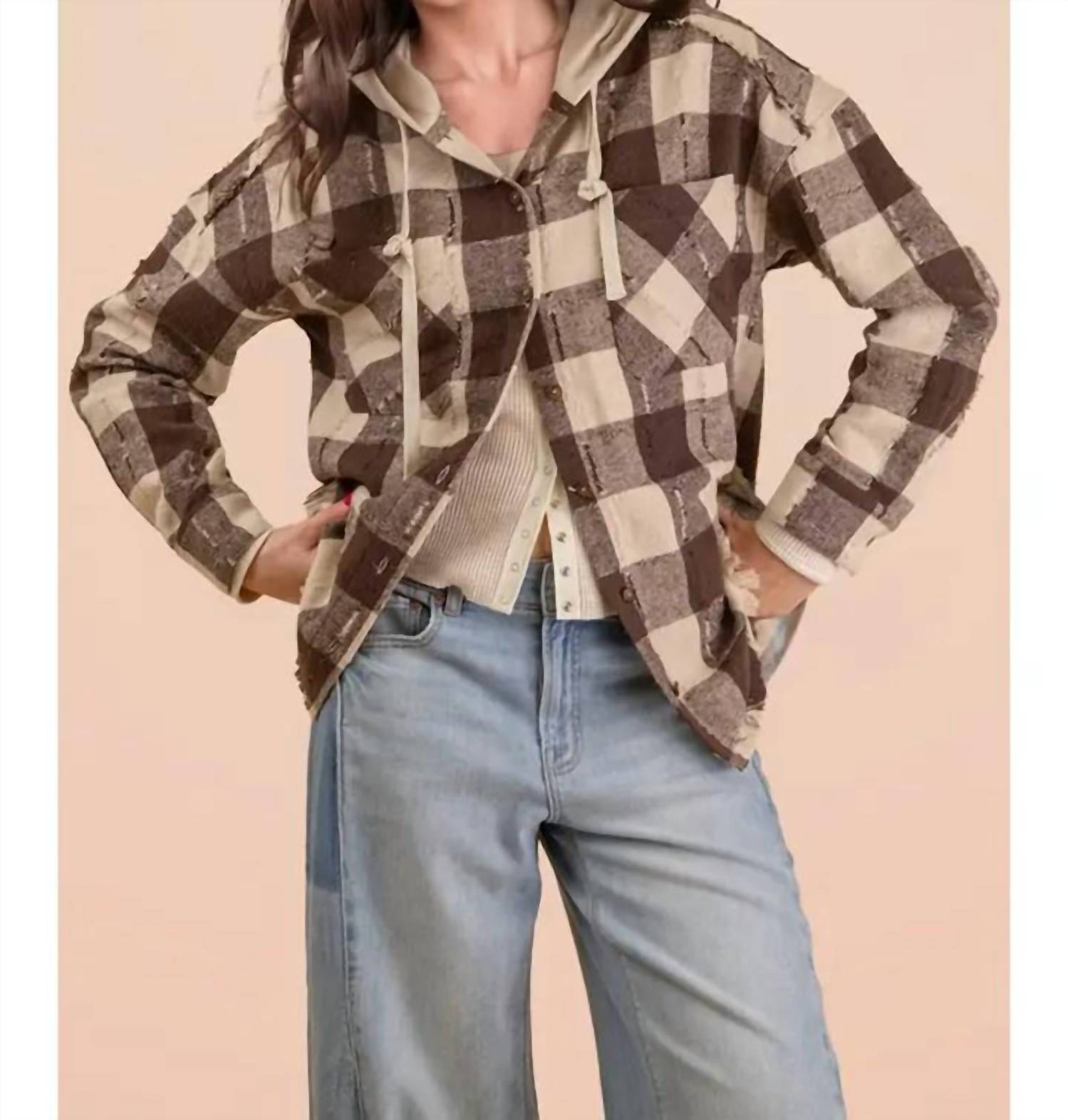 Very J - Canyon Plaid Flannel Hooded Jacket