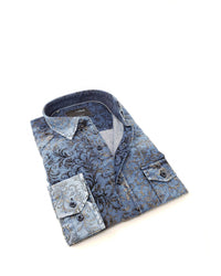 Eight X - Men's Distressed Denim Flocking Button Down Shirt