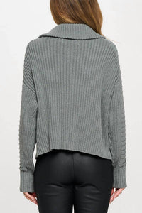 Renee C - Cotton Rib Zip Sweater