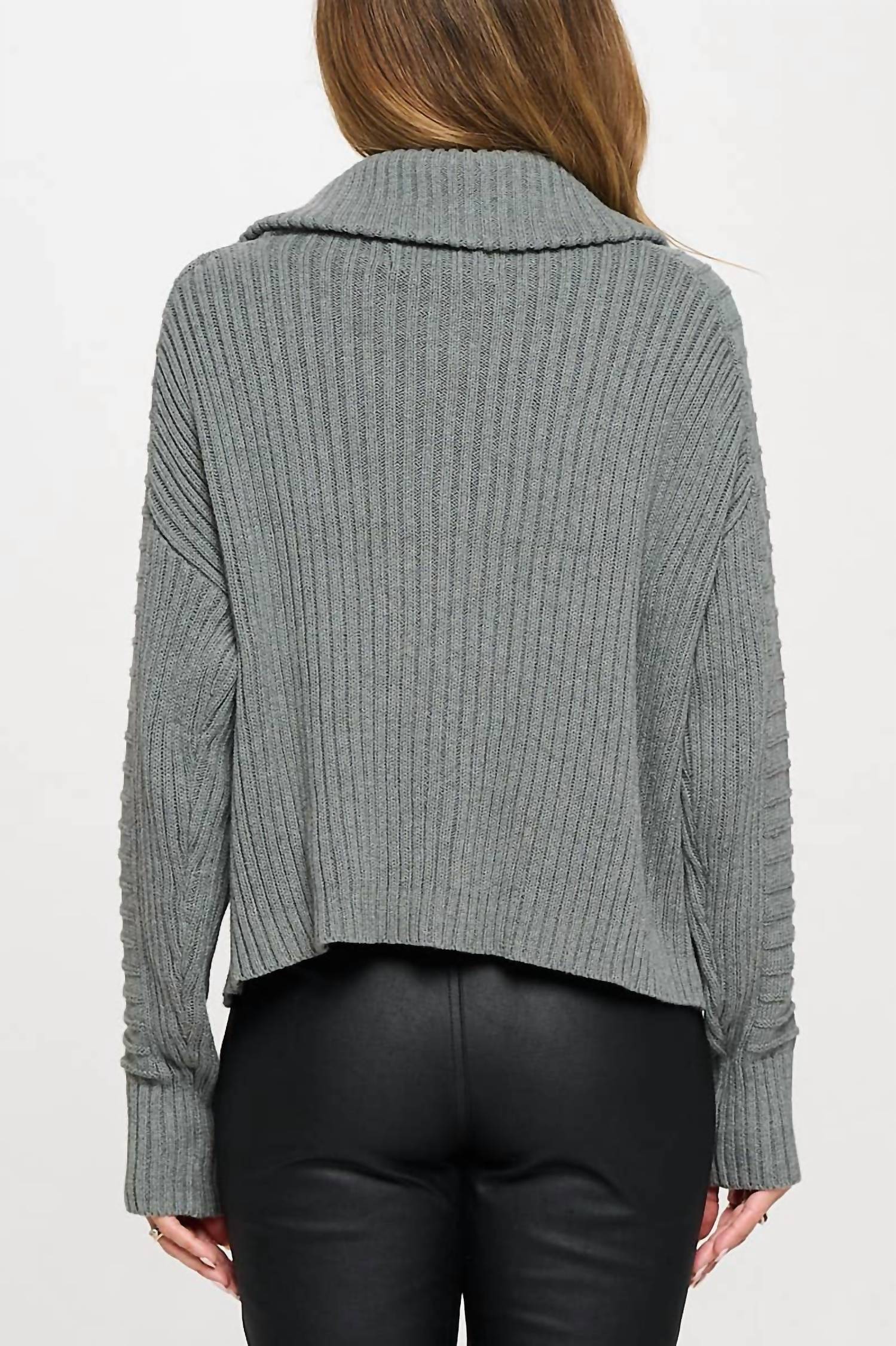 Renee C - Cotton Rib Zip Sweater