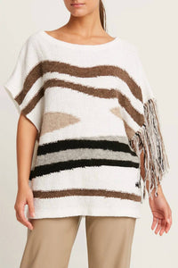 Planet By Lauren G. - Pima Cotton Bouclé Southwest Sweater