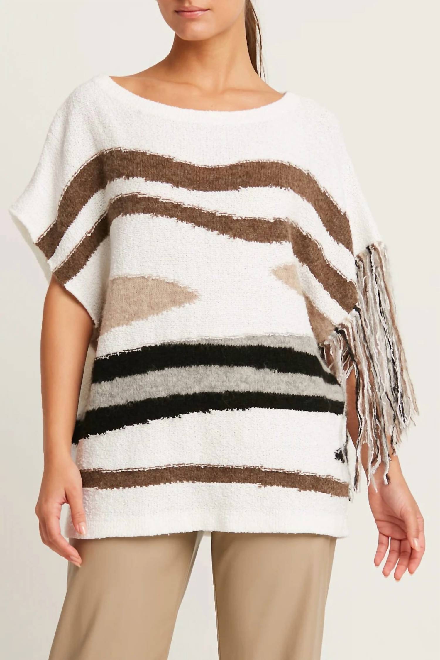 Planet By Lauren G. - Pima Cotton Bouclé Southwest Sweater