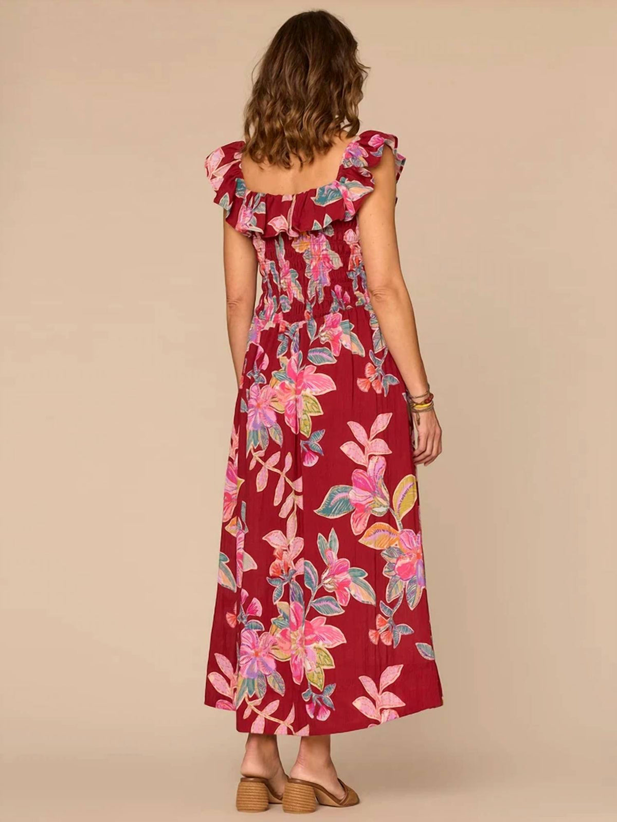 Democracy - Ruffle Cap Sleeve Smocked Waist Floral Woven Dress