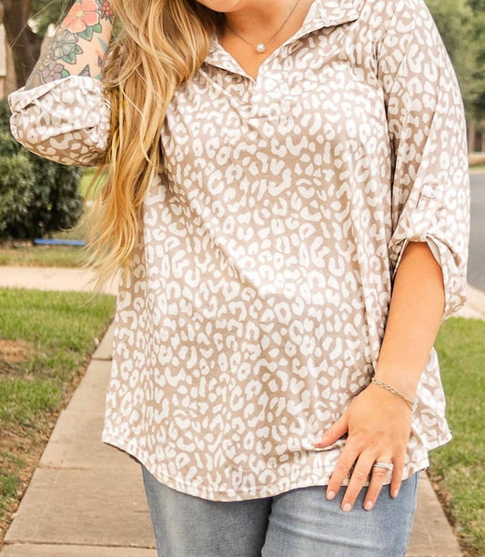 Dear Lover - Apricot Leopard Vneck Plus Size Top