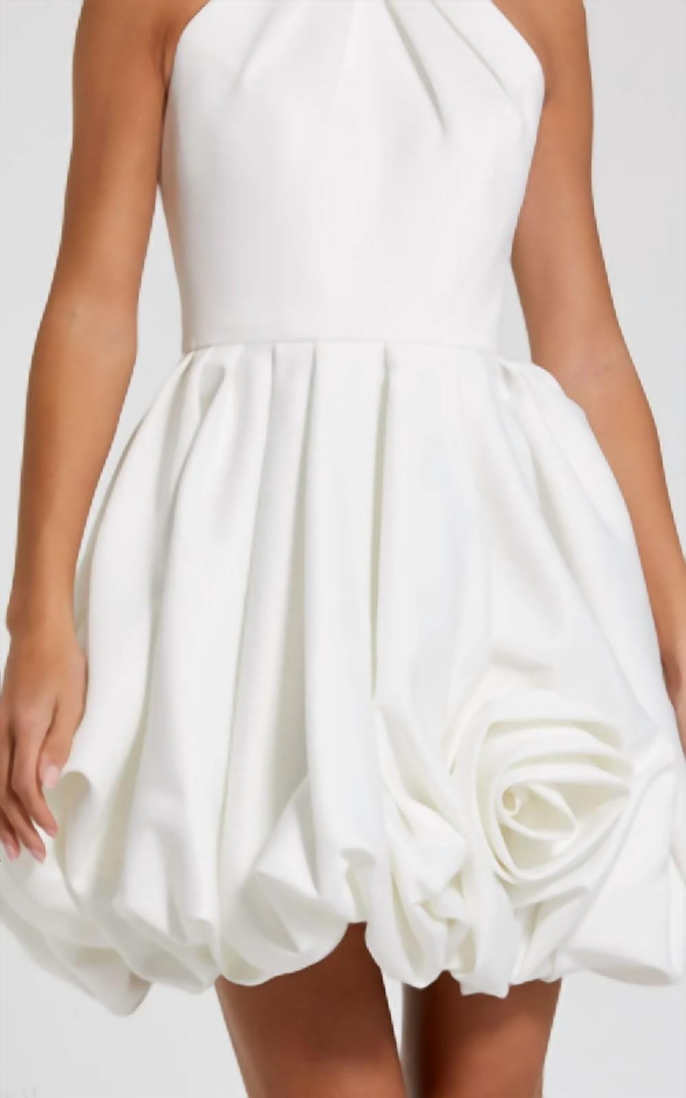 Mac Duggal - Satin Bubble Hem Backless Mini Dress