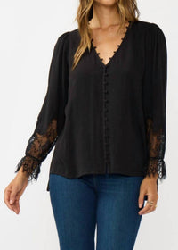 Lovestitch - Lace Cuff V-neck Button Blouse