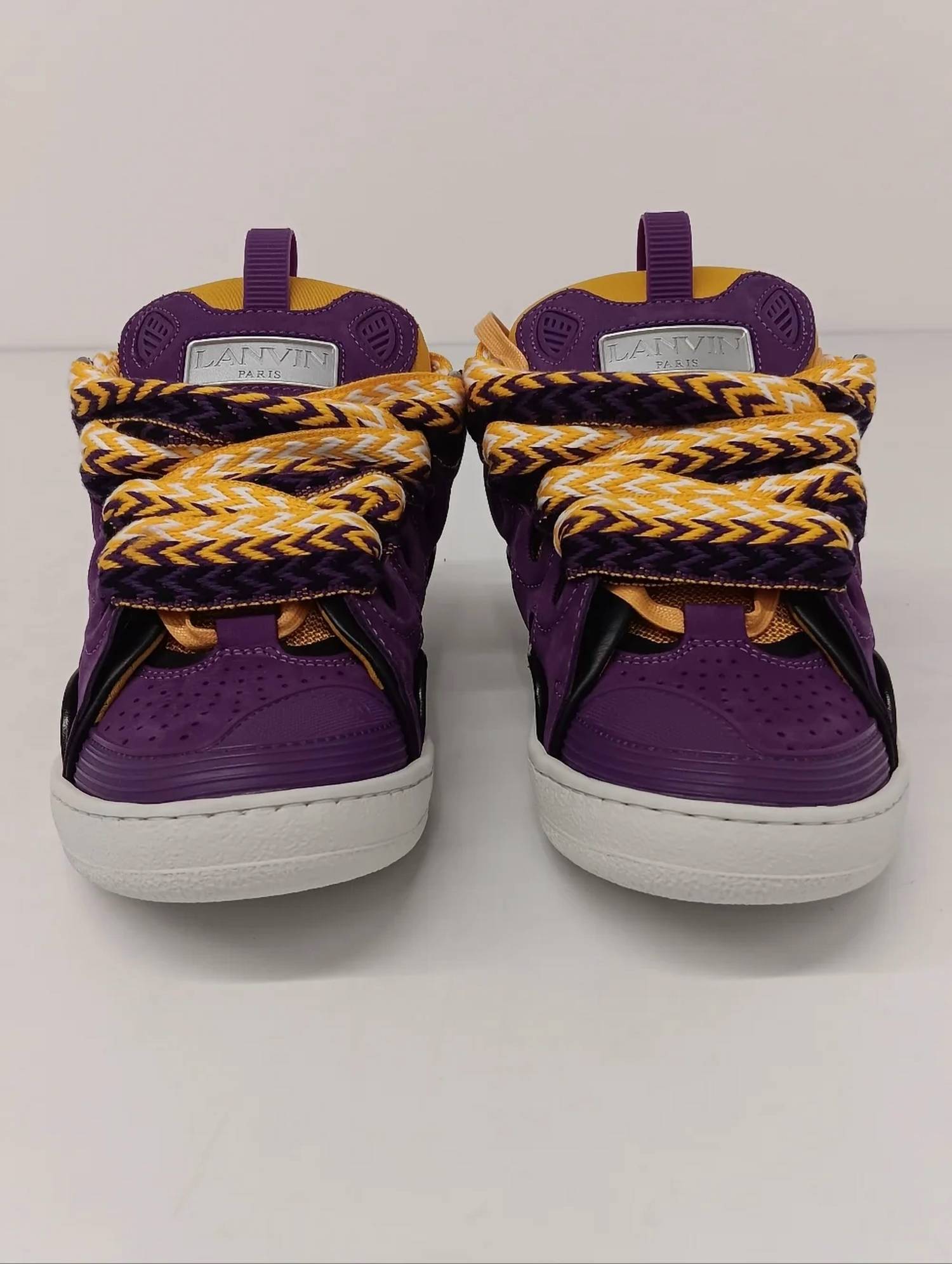 LANVIN Women's Curb Chunky Low Top Sneakers in purple yellow - women's sneaker - detail view