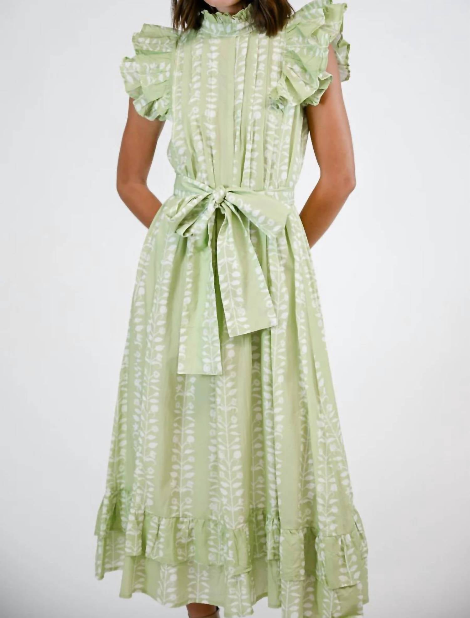 VICTORIA DUNN Jasmine Maxi Dress in botanical vine - women's dress - detail view