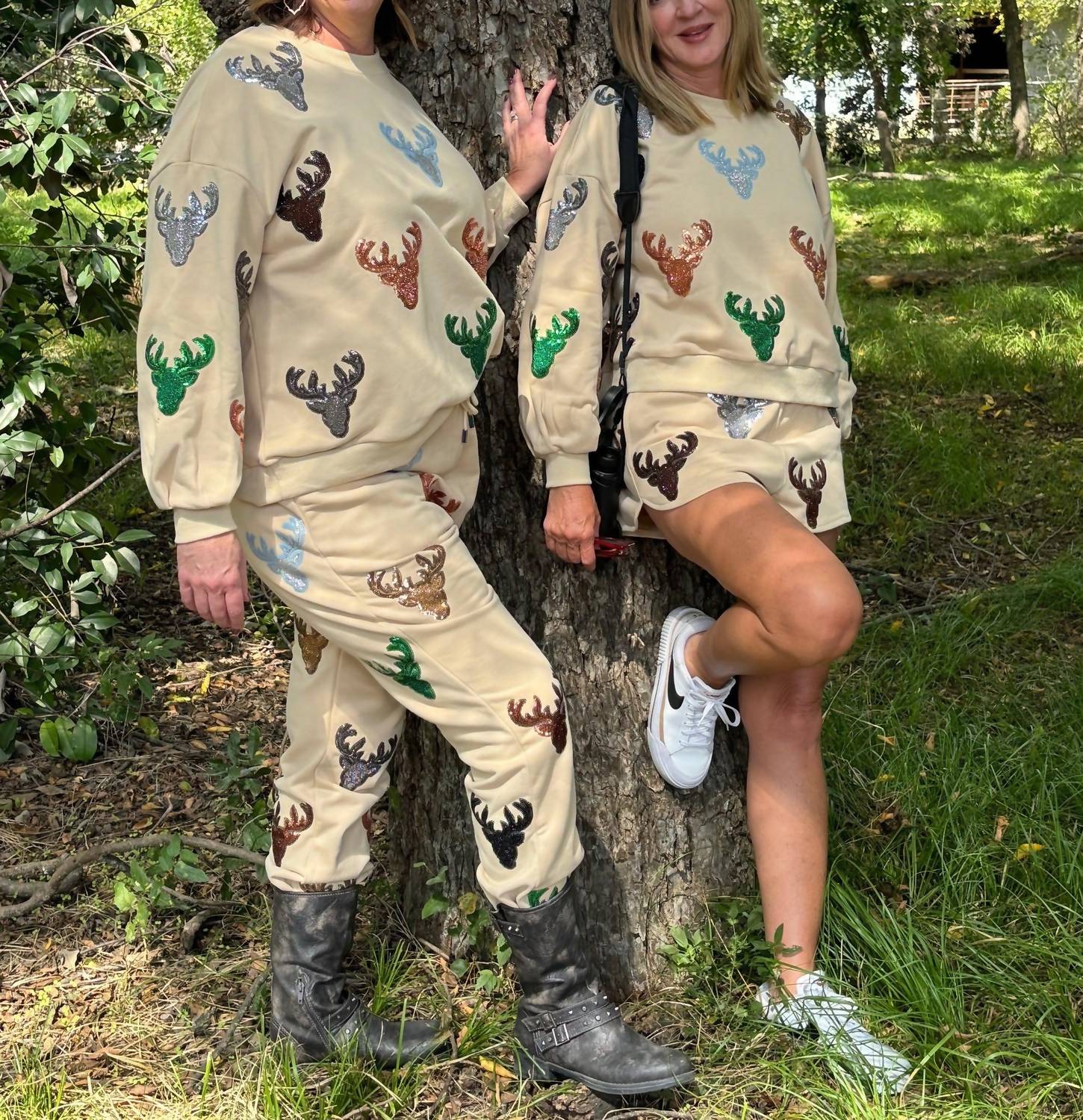 QUEEN OF SPARKLES Deer Head Jogger in beige - women's pants - view 4