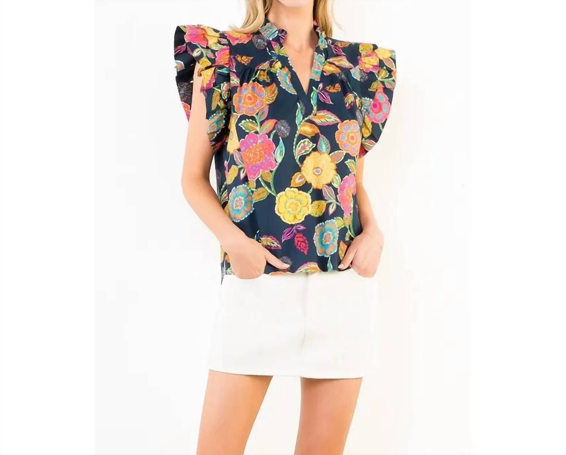 Thml - Ruffle Sleeves Floral Print Top