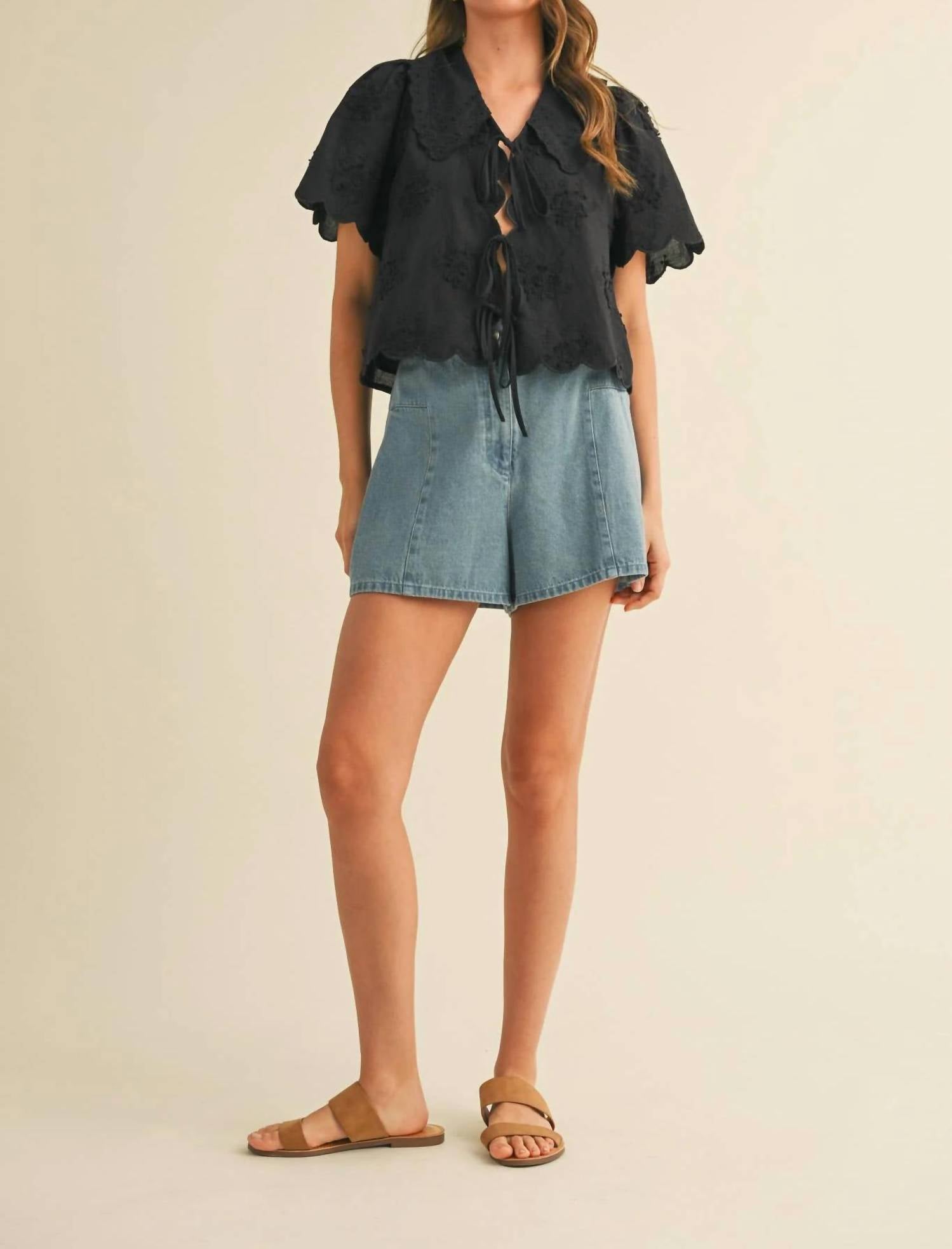 &Merci - Tie Front Collard Lace Top