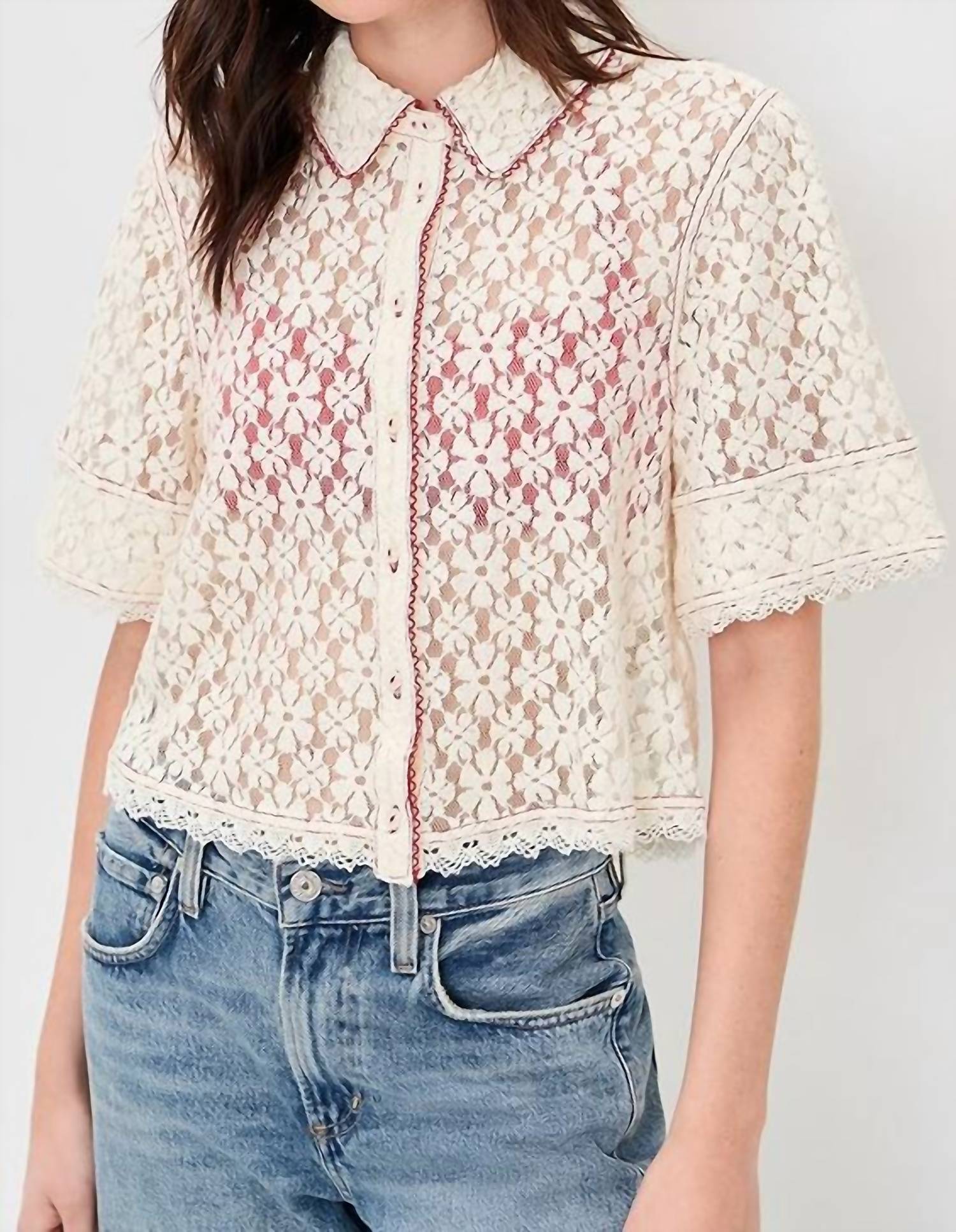 Free People Mannie Lace Button Down Top in whisper white - women's blouse - view 4