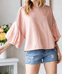 Oli & Hali - Washed Bubble Sleeve Knit Top