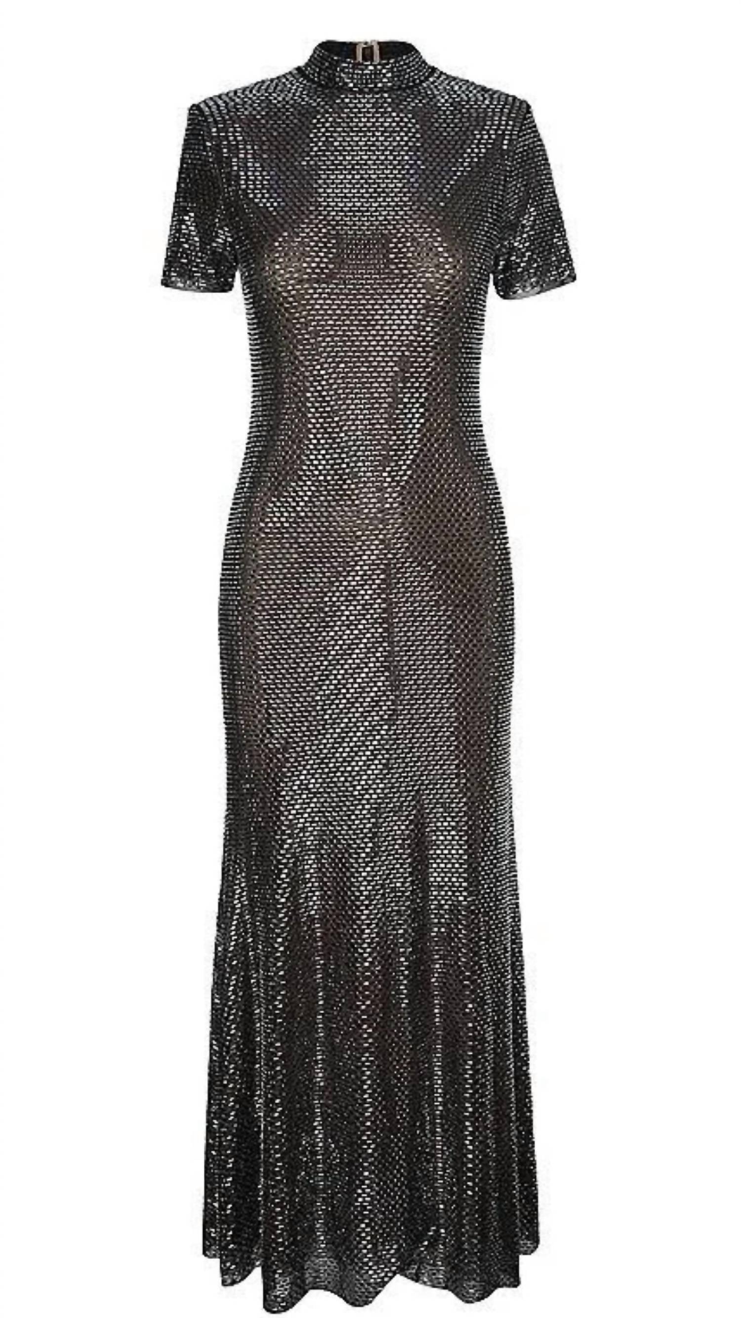 Self-Portrait - Rhinestone Mesh Midi Dress